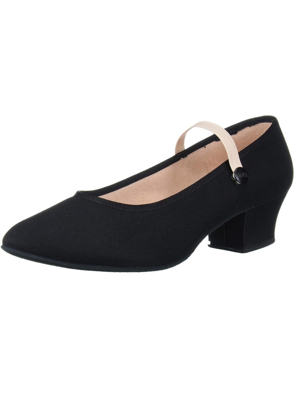 Bloch Black Mary Jane Low Heel Pump with Beige Strap